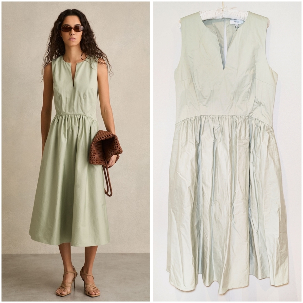 NEW Reiss Liza 100% Cotton Corset Midi Dress in Sage - Picture 15 of 15
